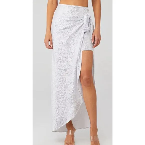 Show Me Your Mumu Silver Wrap Me Up Skirt, White Confetti, Prom, Party, NWT SZ S