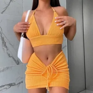 Skirt Set Halter Neck Spandex Chic