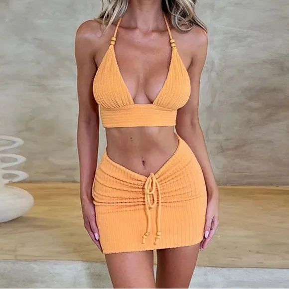 Skirt Set Halter Neck Spandex Chic