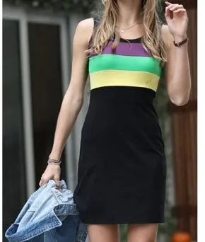 SLEEVELESS STRIPED MARDI GRAS DRESS Black Multi