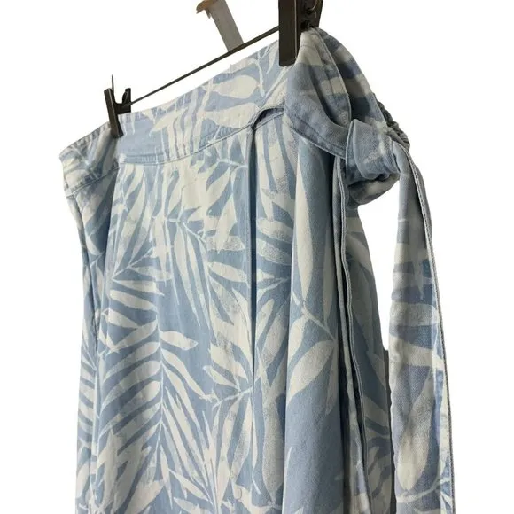 Soft Surroundings Blue Palm Print High Low Tencel Wrap Skirt Large