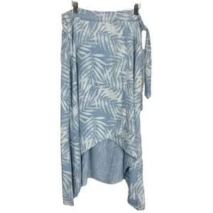 Soft Surroundings Blue Palm Print High Low Tencel Wrap Skirt Large