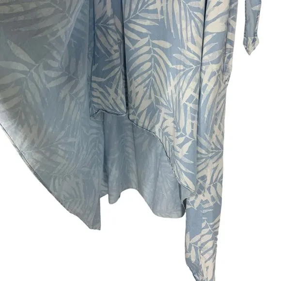 Soft Surroundings Blue Palm Print High Low Tencel Wrap Skirt Large