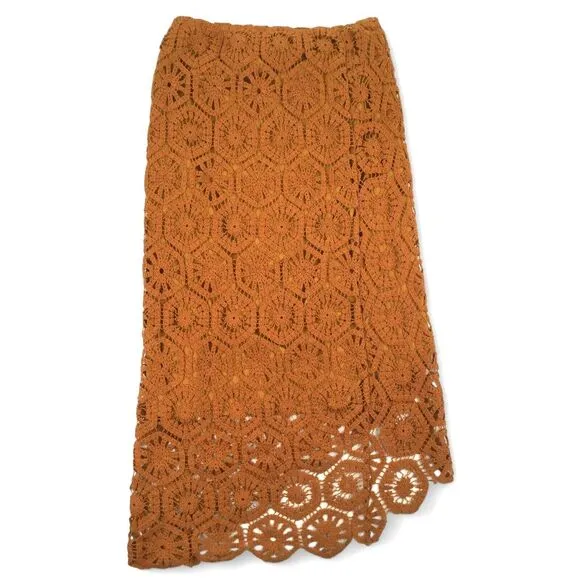 Soft Surroundings Crochet Skirt Size Medium Semsi Wrap Burnt Orange BOHO NEW