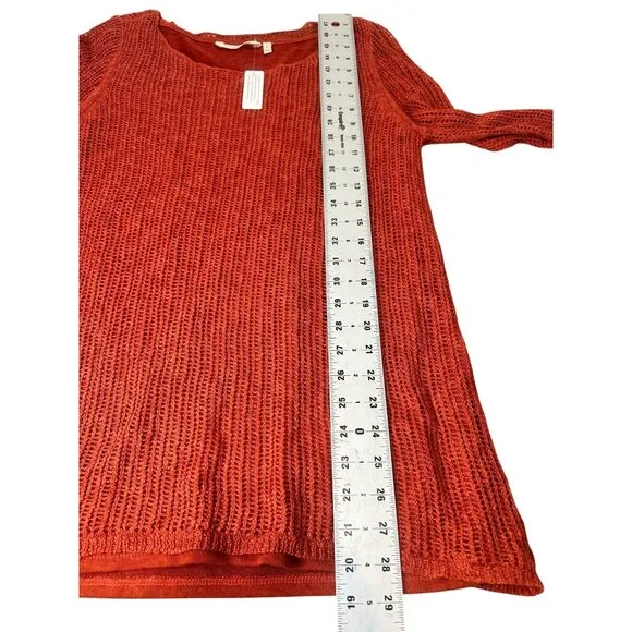 Soft Surroundings Open Knit Sweater Tunic Women Medium Orange Long Lined Crochet