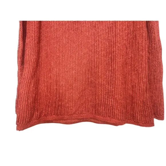 Soft Surroundings Open Knit Sweater Tunic Women Medium Orange Long Lined Crochet