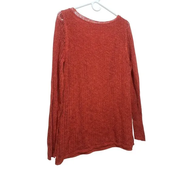Soft Surroundings Open Knit Sweater Tunic Women Medium Orange Long Lined Crochet