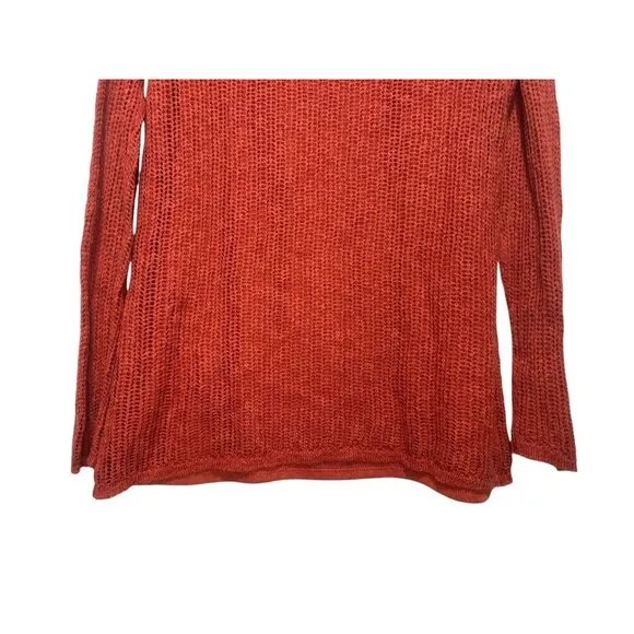 Soft Surroundings Open Knit Sweater Tunic Women Medium Orange Long Lined Crochet