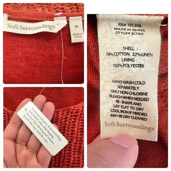 Soft Surroundings Open Knit Sweater Tunic Women Medium Orange Long Lined Crochet