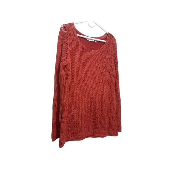 Soft Surroundings Open Knit Sweater Tunic Women Medium Orange Long Lined Crochet