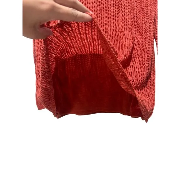 Soft Surroundings Open Knit Sweater Tunic Women Medium Orange Long Lined Crochet