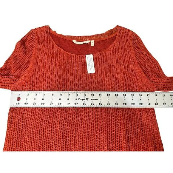 Soft Surroundings Open Knit Sweater Tunic Women Medium Orange Long Lined Crochet