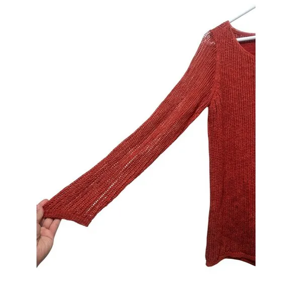Soft Surroundings Open Knit Sweater Tunic Women Medium Orange Long Lined Crochet