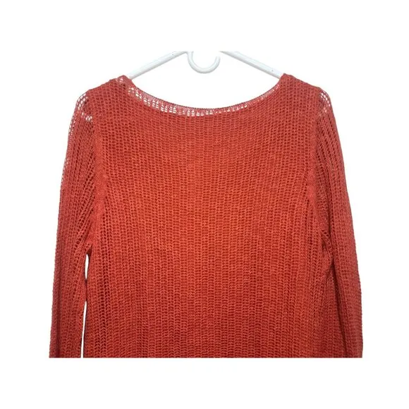 Soft Surroundings Open Knit Sweater Tunic Women Medium Orange Long Lined Crochet