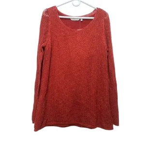 Soft Surroundings Open Knit Sweater Tunic Women Medium Orange Long Lined Crochet