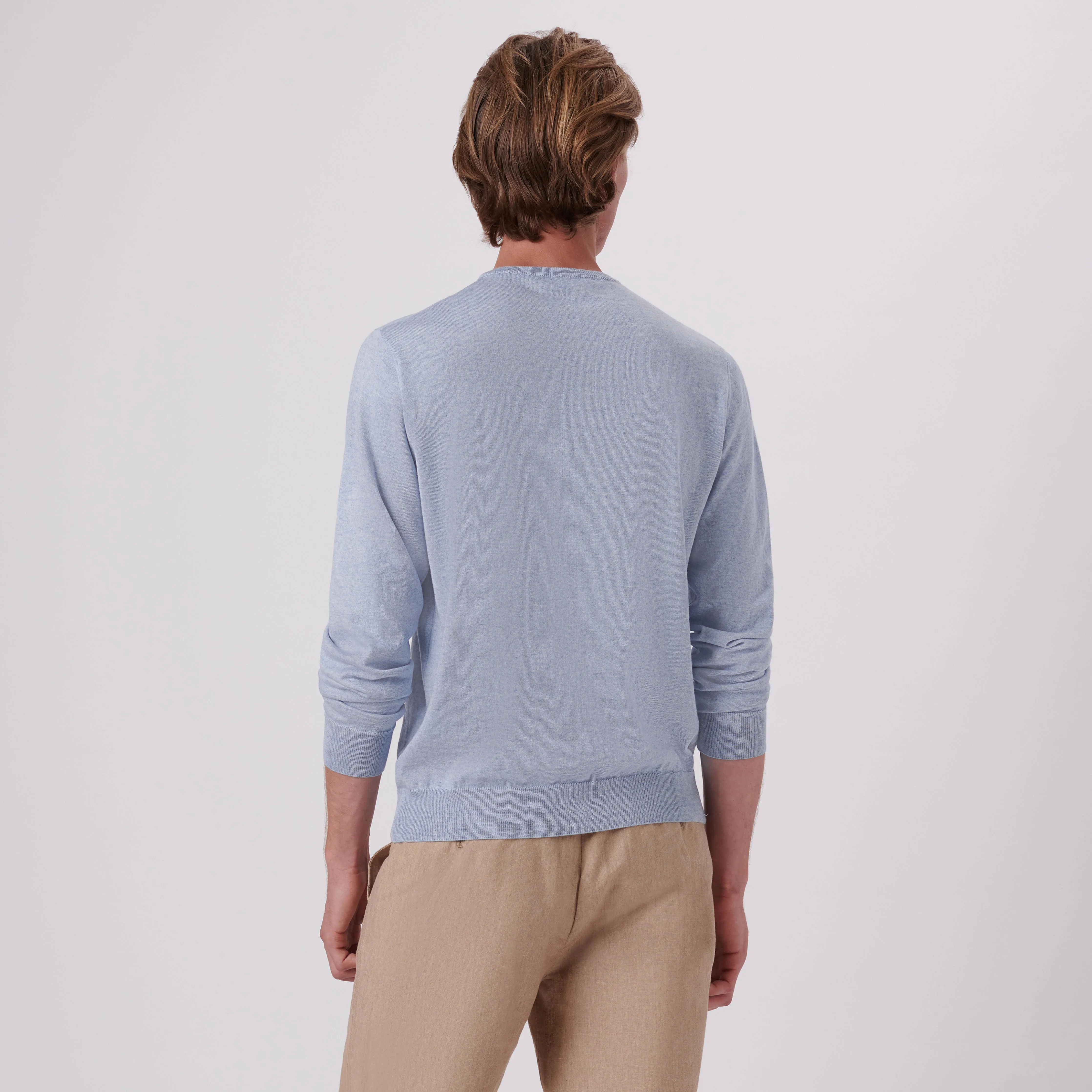 Solid Cotton Cashmere Crew Neck Sweater