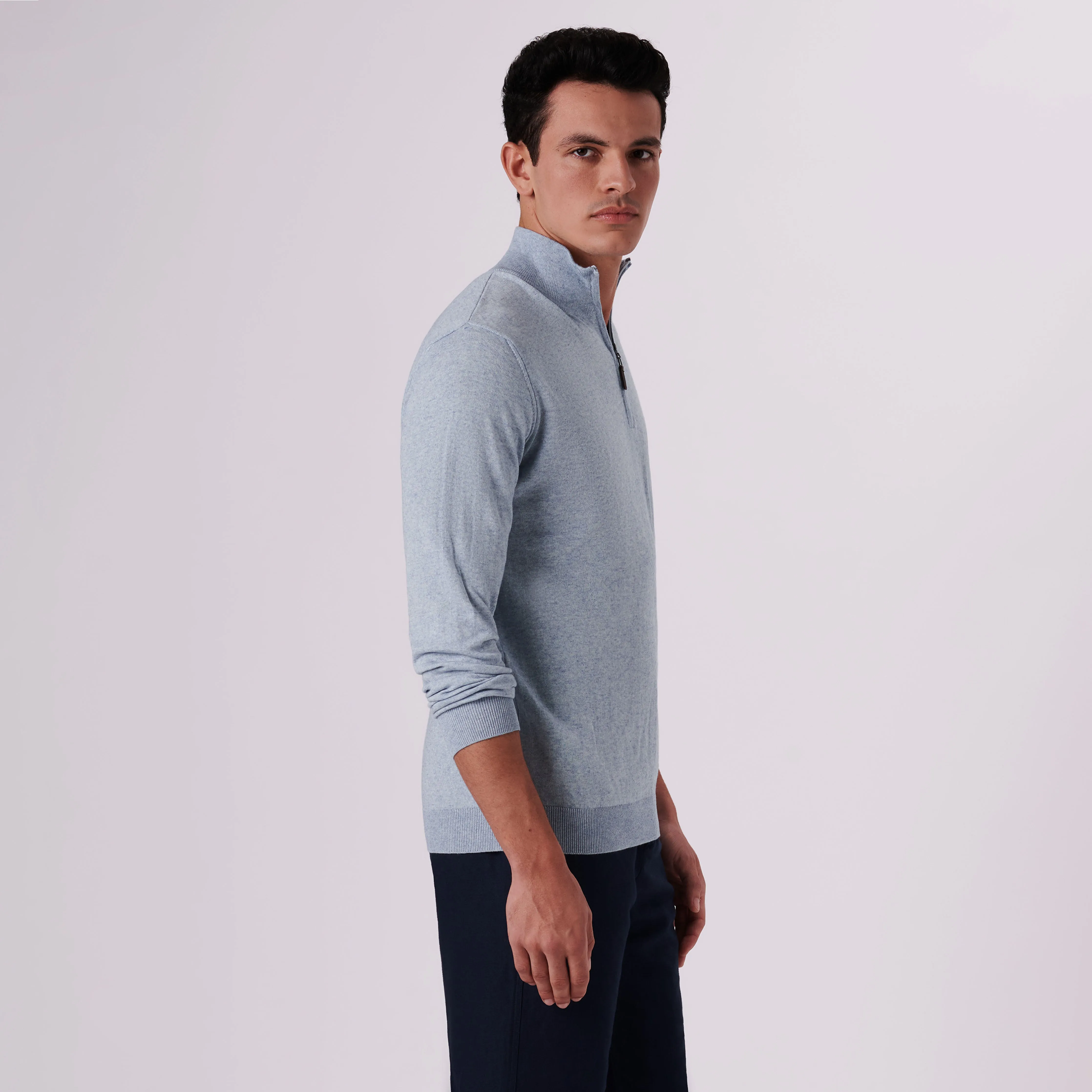 Solid Cotton Cashmere Quarter Zip Sweater