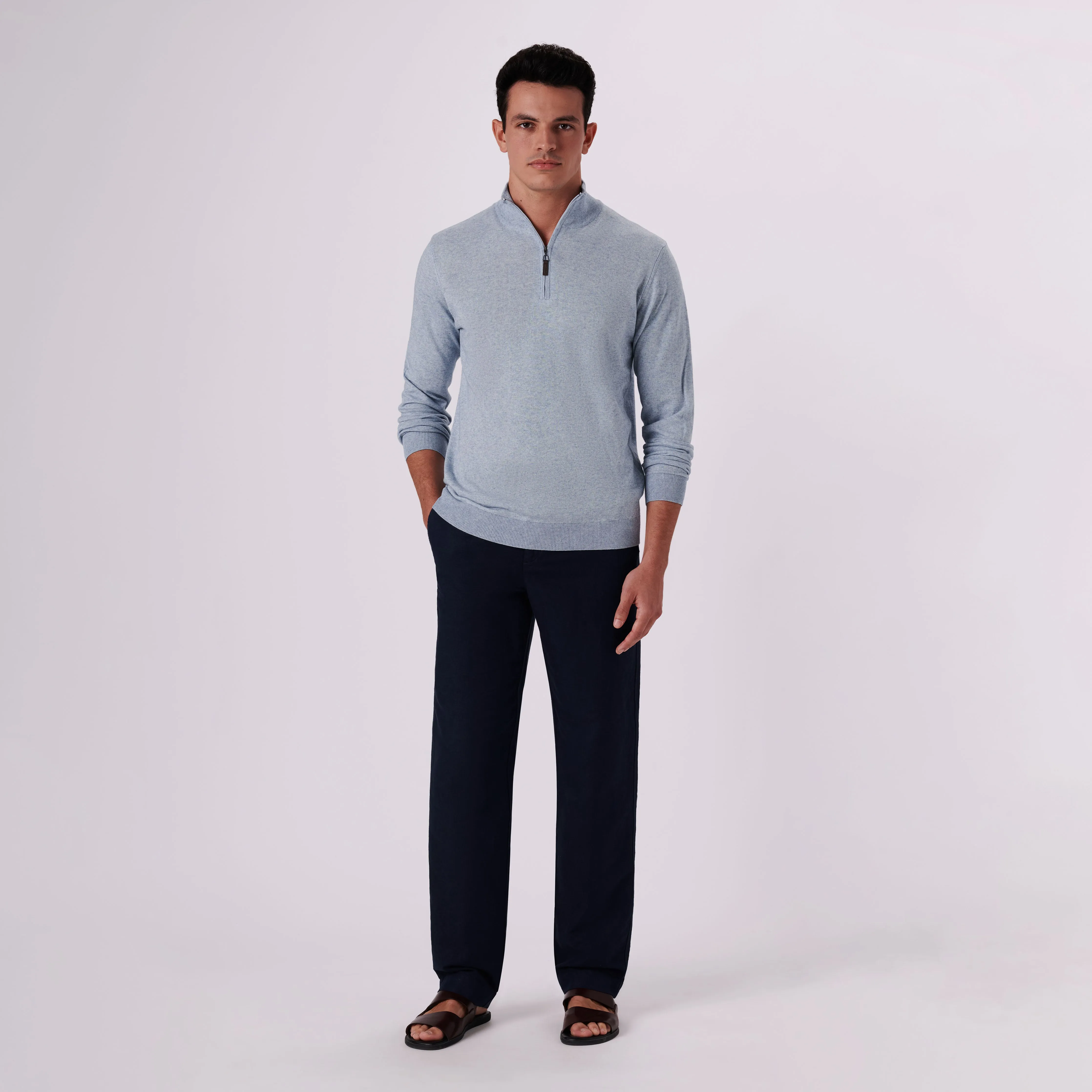 Solid Cotton Cashmere Quarter Zip Sweater