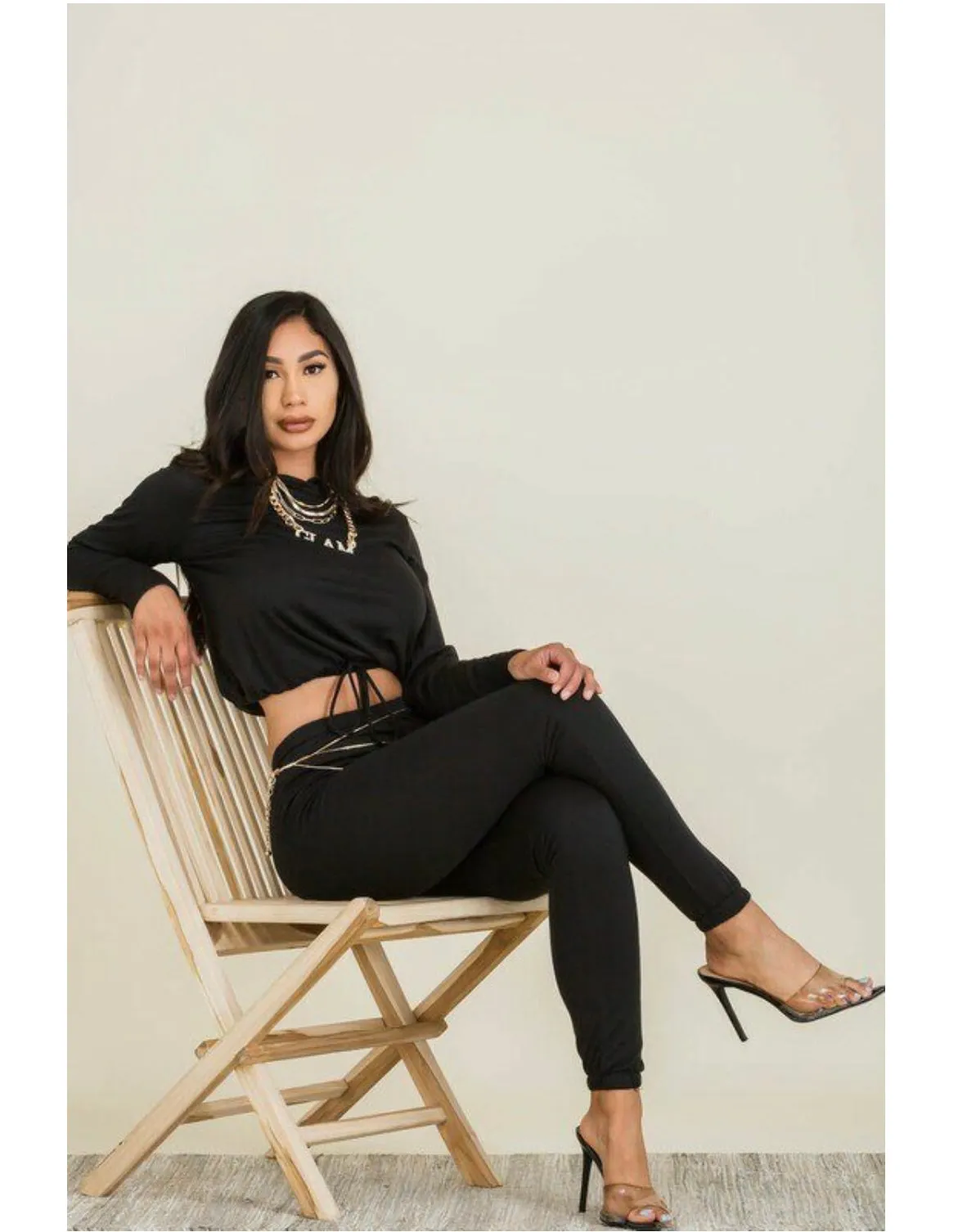 SOLID CROPPED HOODIE PANT SET (Limited Item)