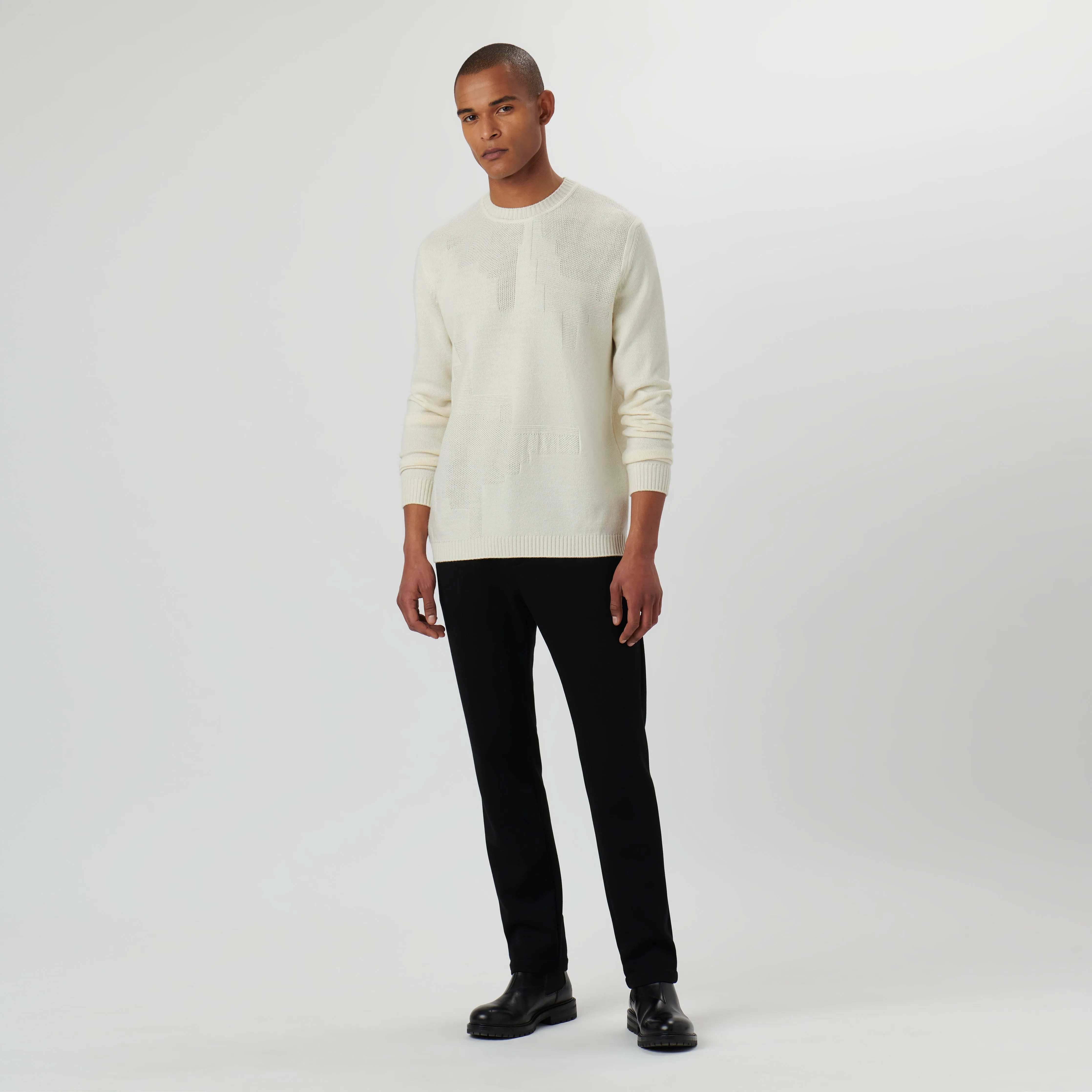 Solid Jacquard Crew Neck Sweater