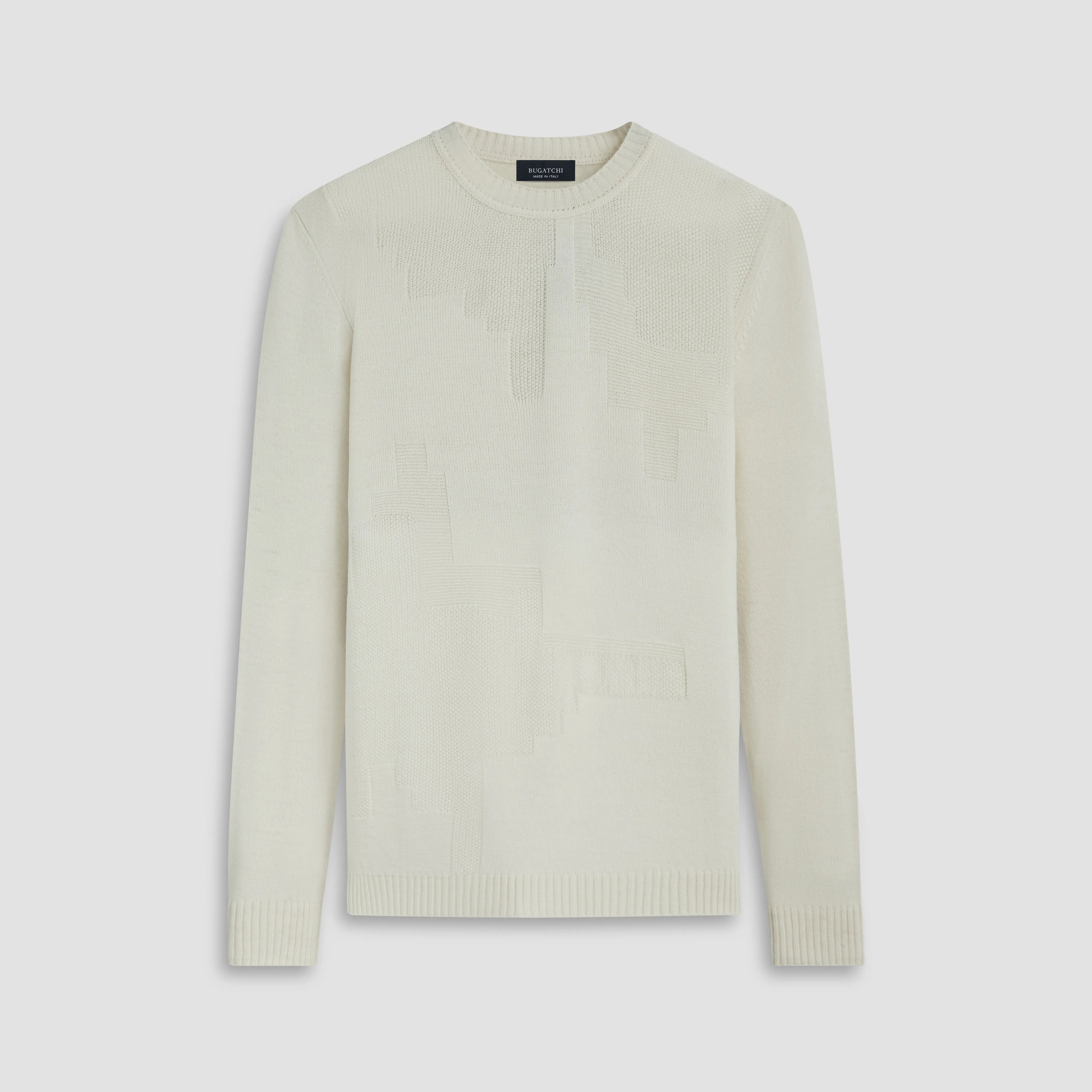 Solid Jacquard Crew Neck Sweater