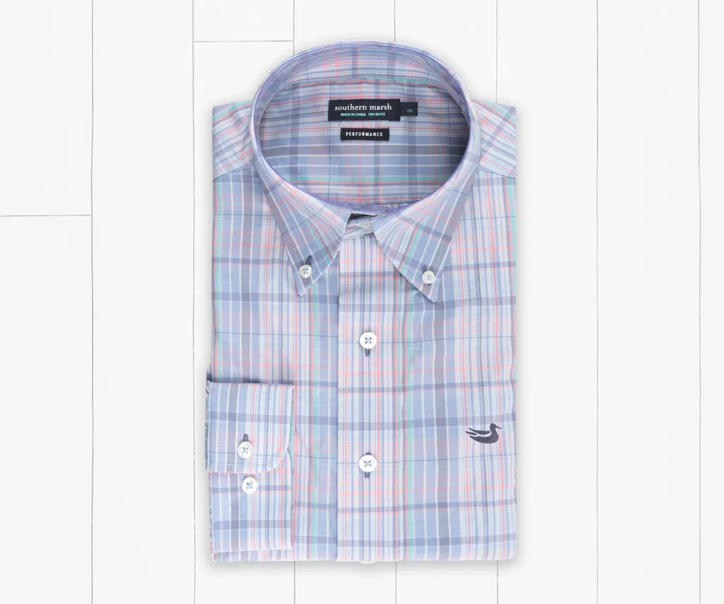 Southern Marsh Hays Performance Check Dress Shirt- Navy and Light Blue