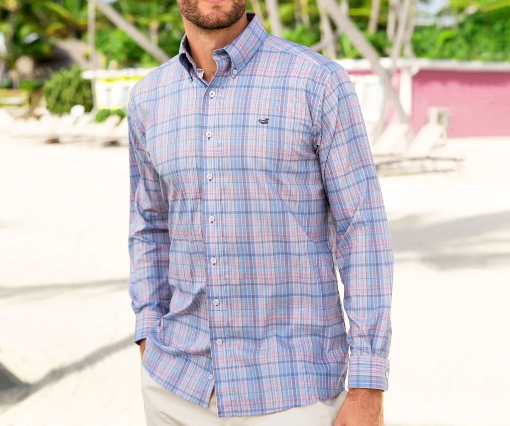 Southern Marsh Hays Performance Check Dress Shirt- Navy and Light Blue