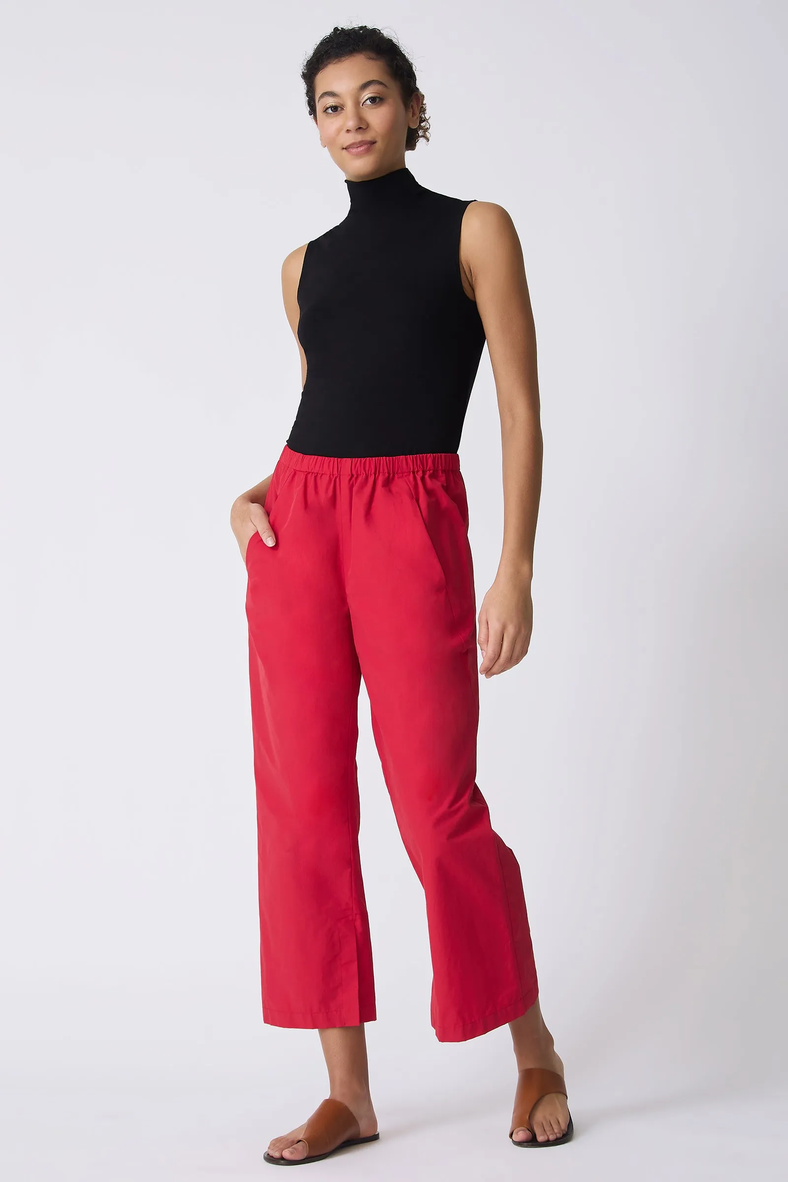 Split Hem Capri - Red Broadcloth