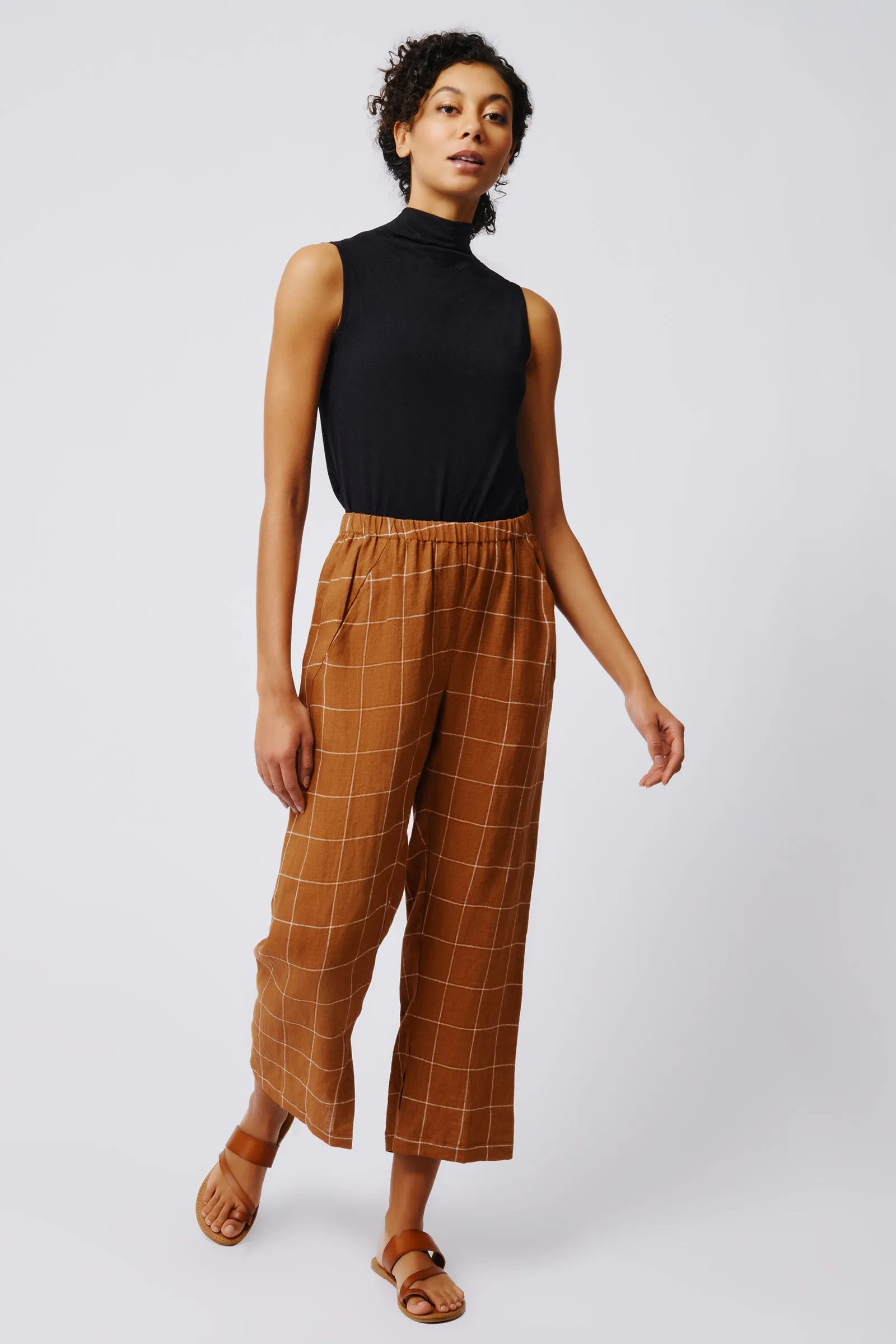 Split Hem Capri - Rust Windowpane