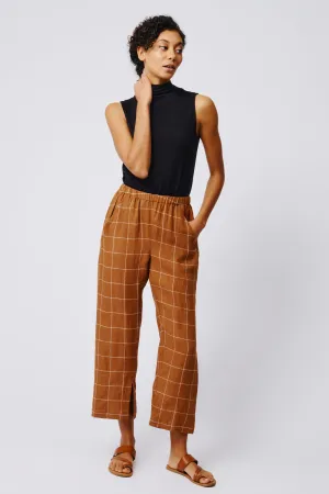 Split Hem Capri - Rust Windowpane