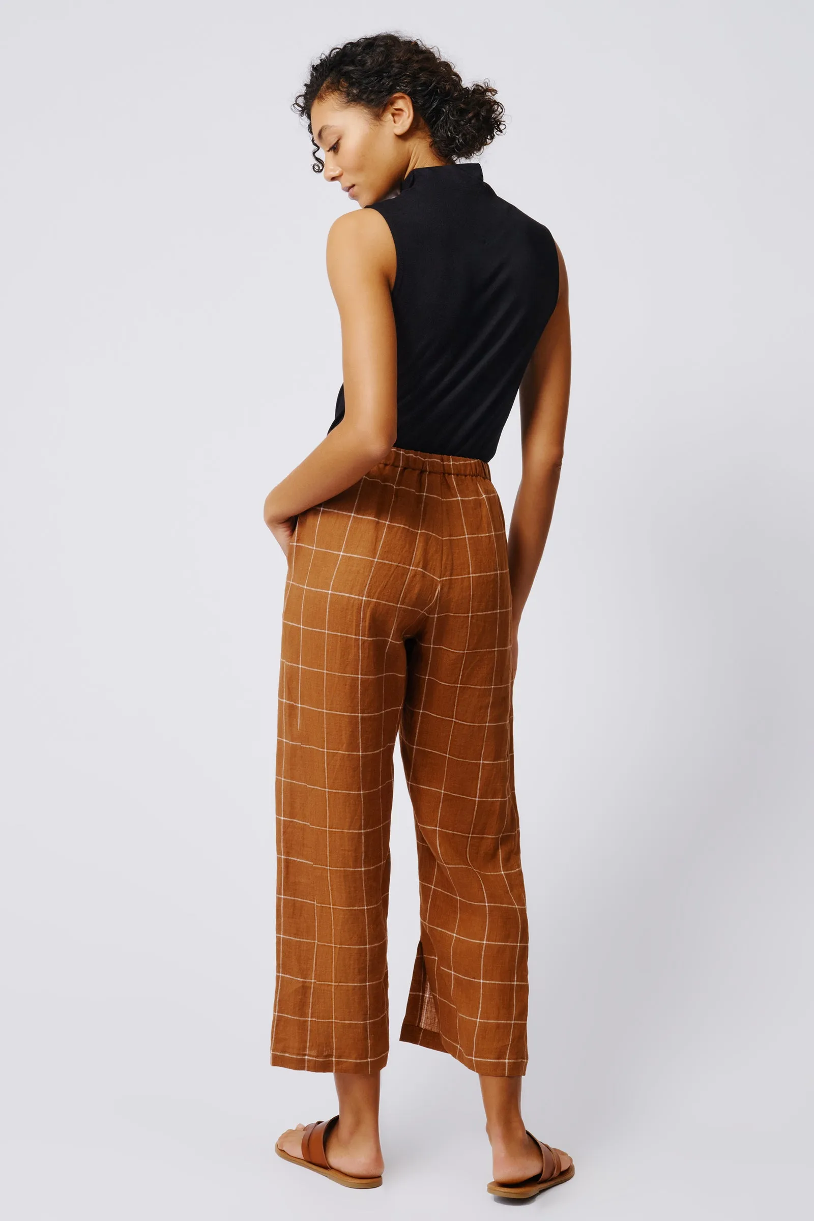 Split Hem Capri - Rust Windowpane
