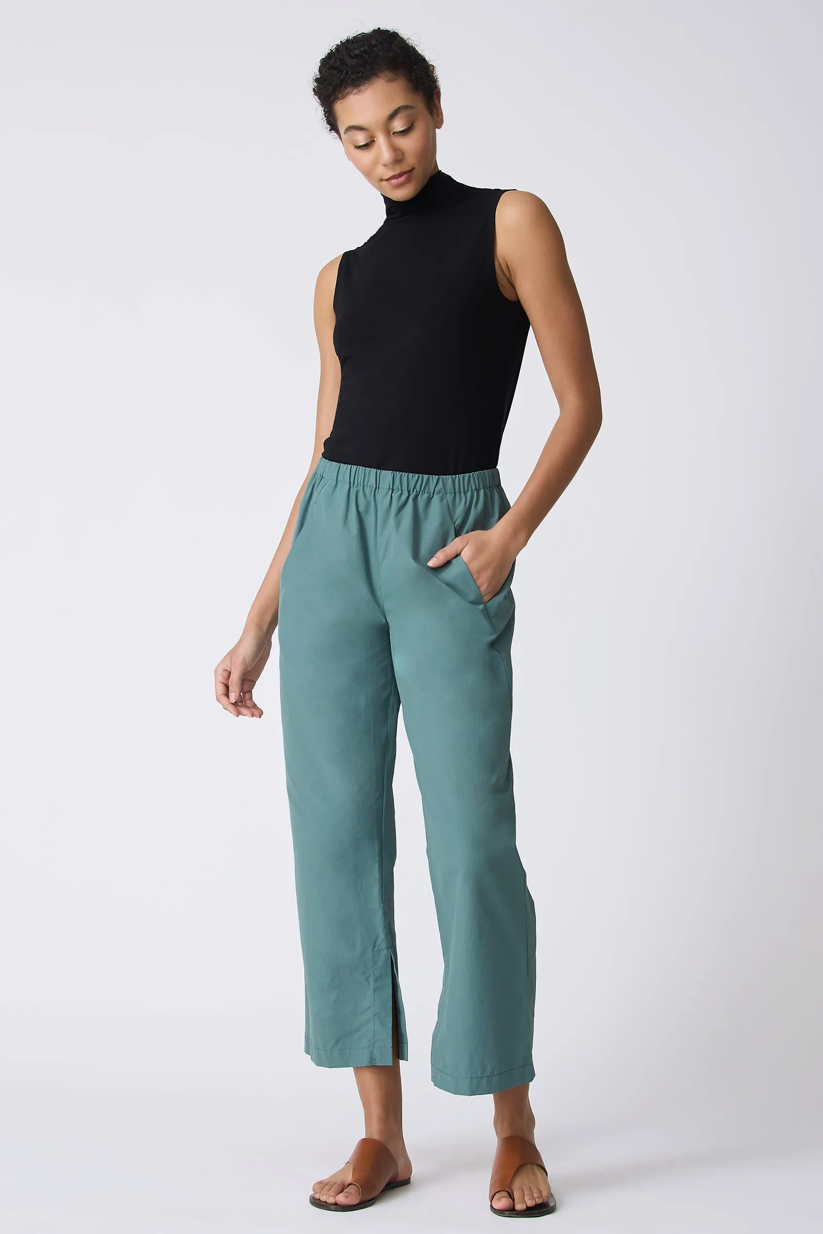 Split Hem Capri - Sage Broadcloth