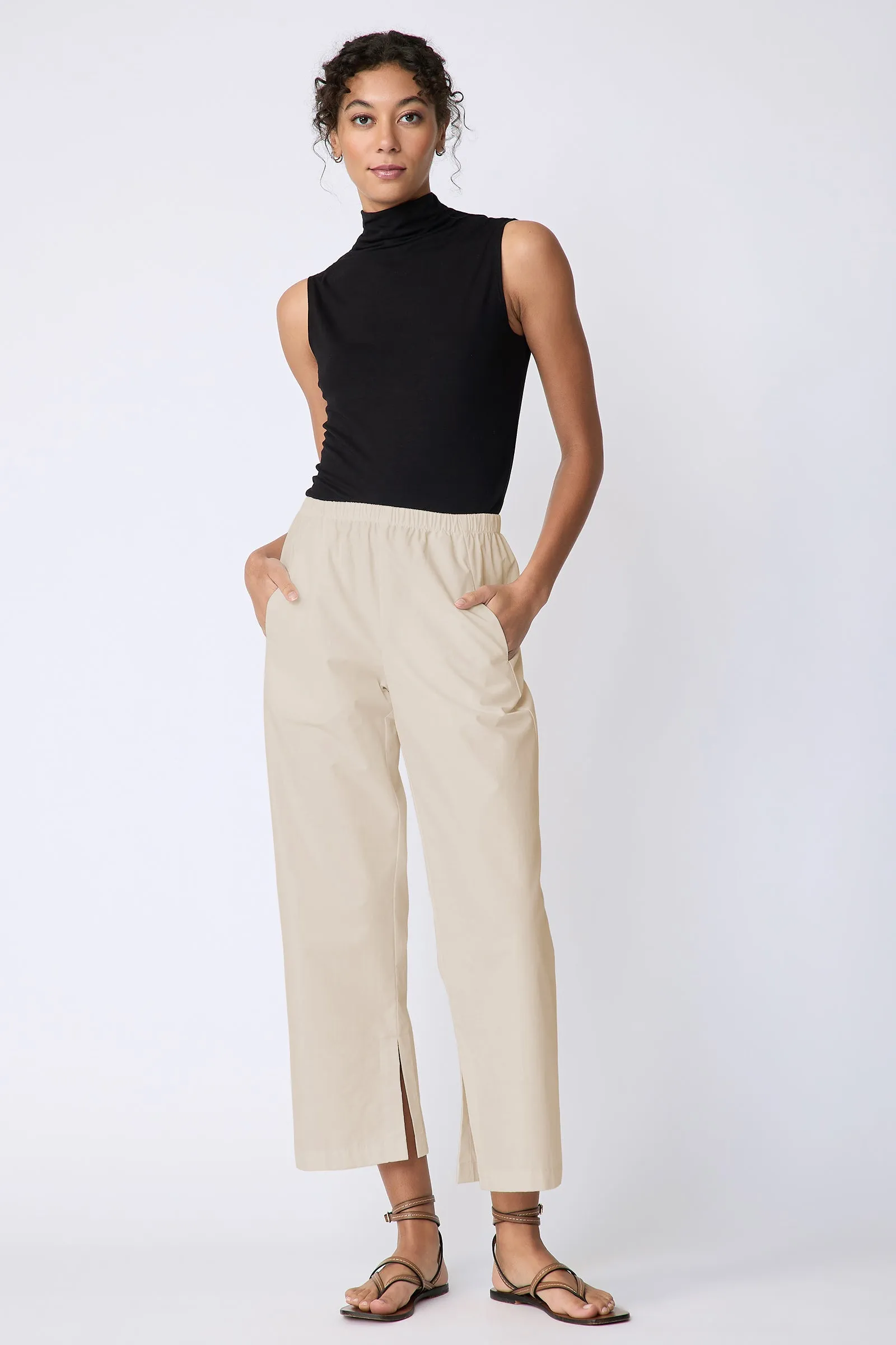 Split Hem Capri - Sand Broadcloth