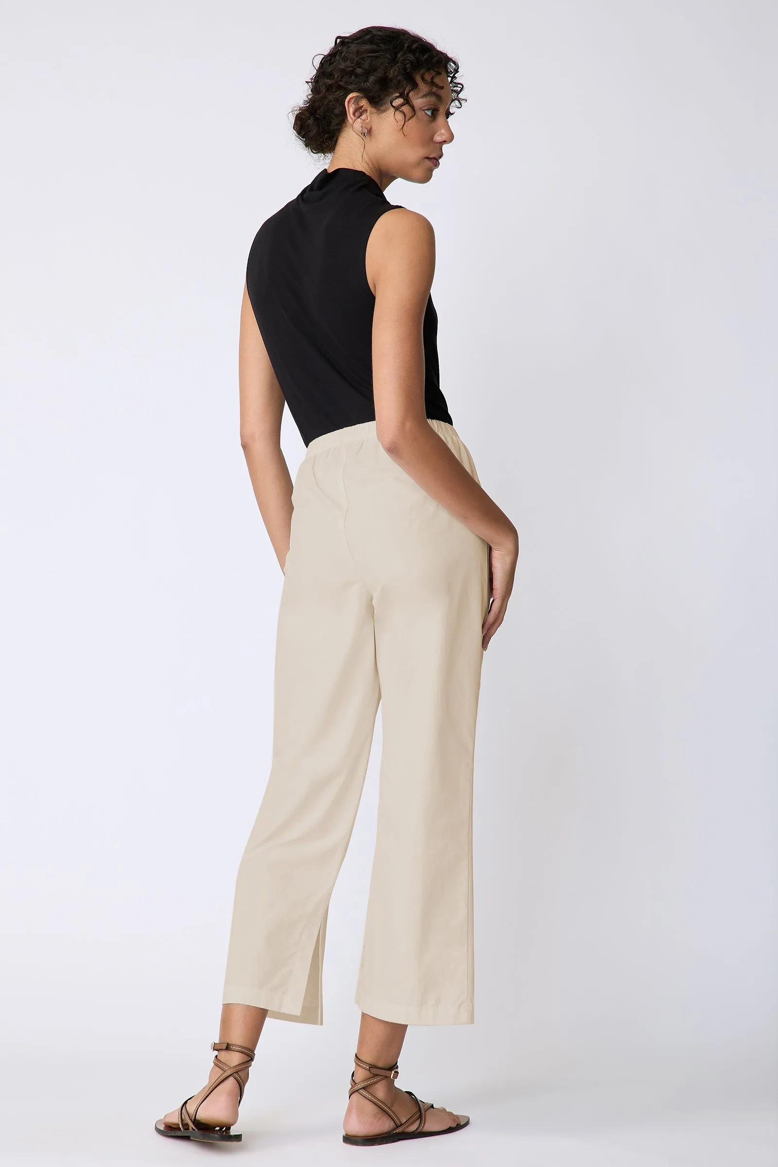 Split Hem Capri - Sand Broadcloth