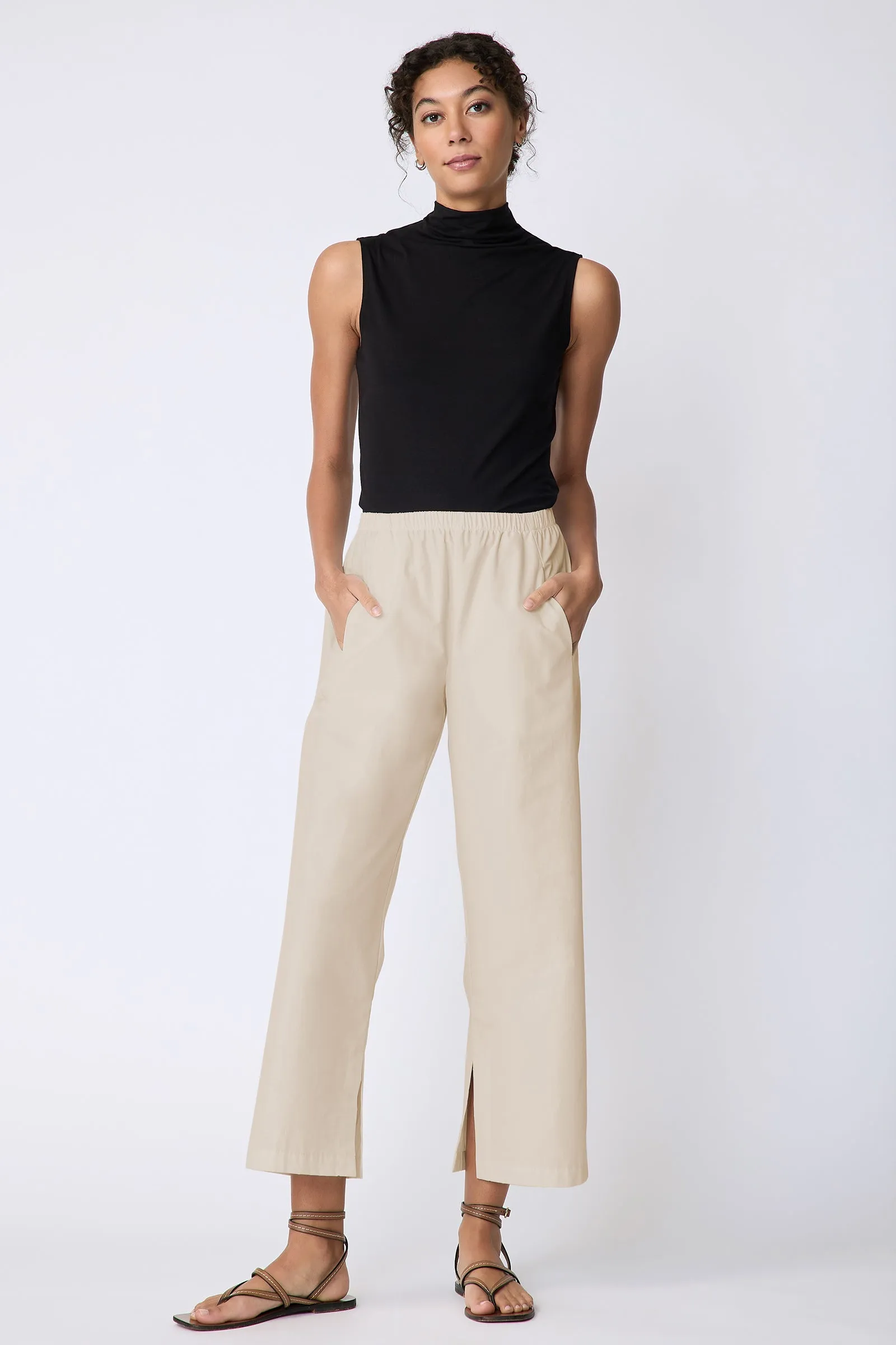 Split Hem Capri - Sand Broadcloth