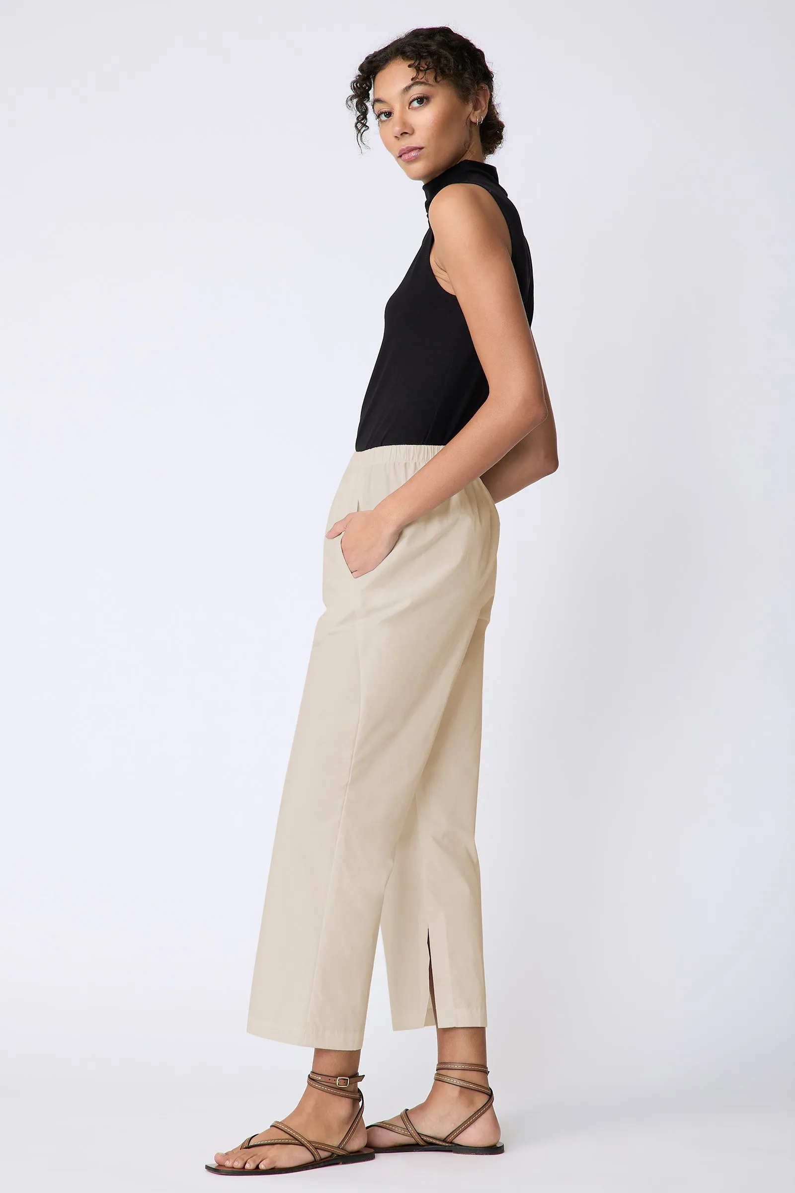 Split Hem Capri - Sand Broadcloth