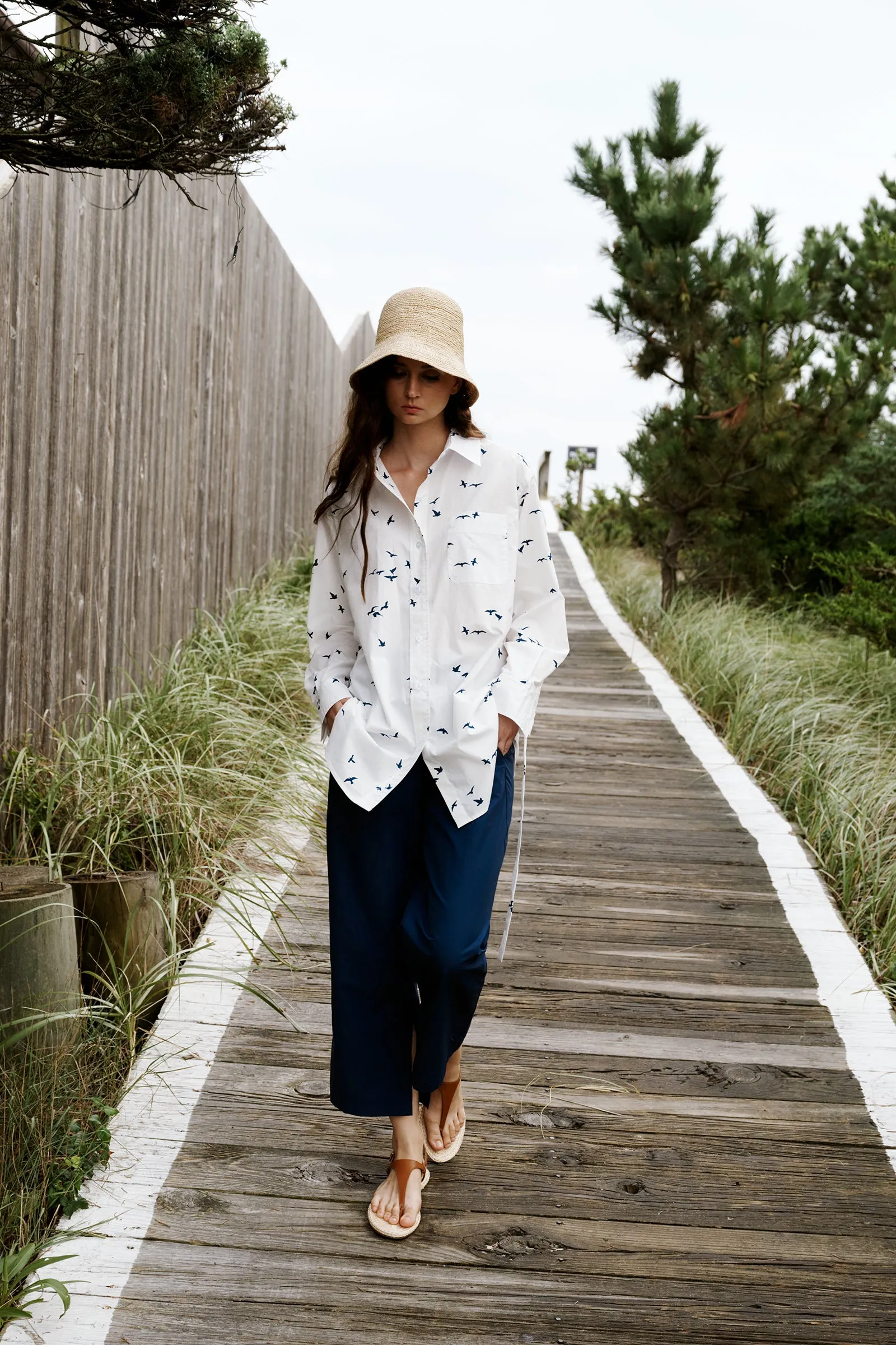 Split Hem Capri - Summer Navy Broadcloth