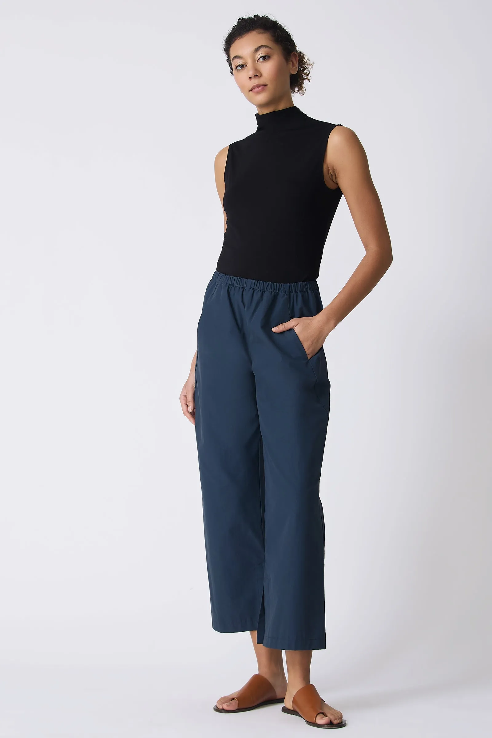 Split Hem Capri - Summer Navy Broadcloth