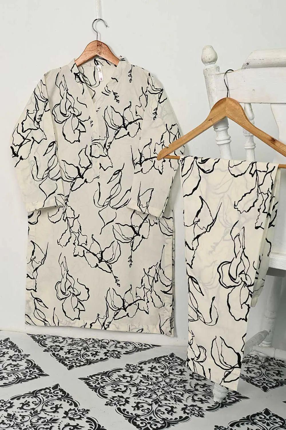 STP-124A-Cream -  2PC GEORGETTE CREPE DIGITAL PRINTED STITCHED