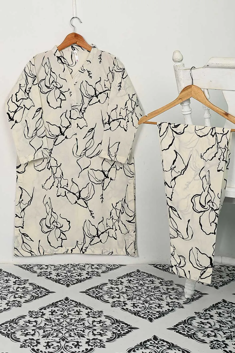 STP-124A-Cream -  2PC GEORGETTE CREPE DIGITAL PRINTED STITCHED