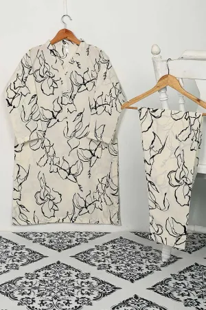STP-124A-Cream -  2PC GEORGETTE CREPE DIGITAL PRINTED STITCHED