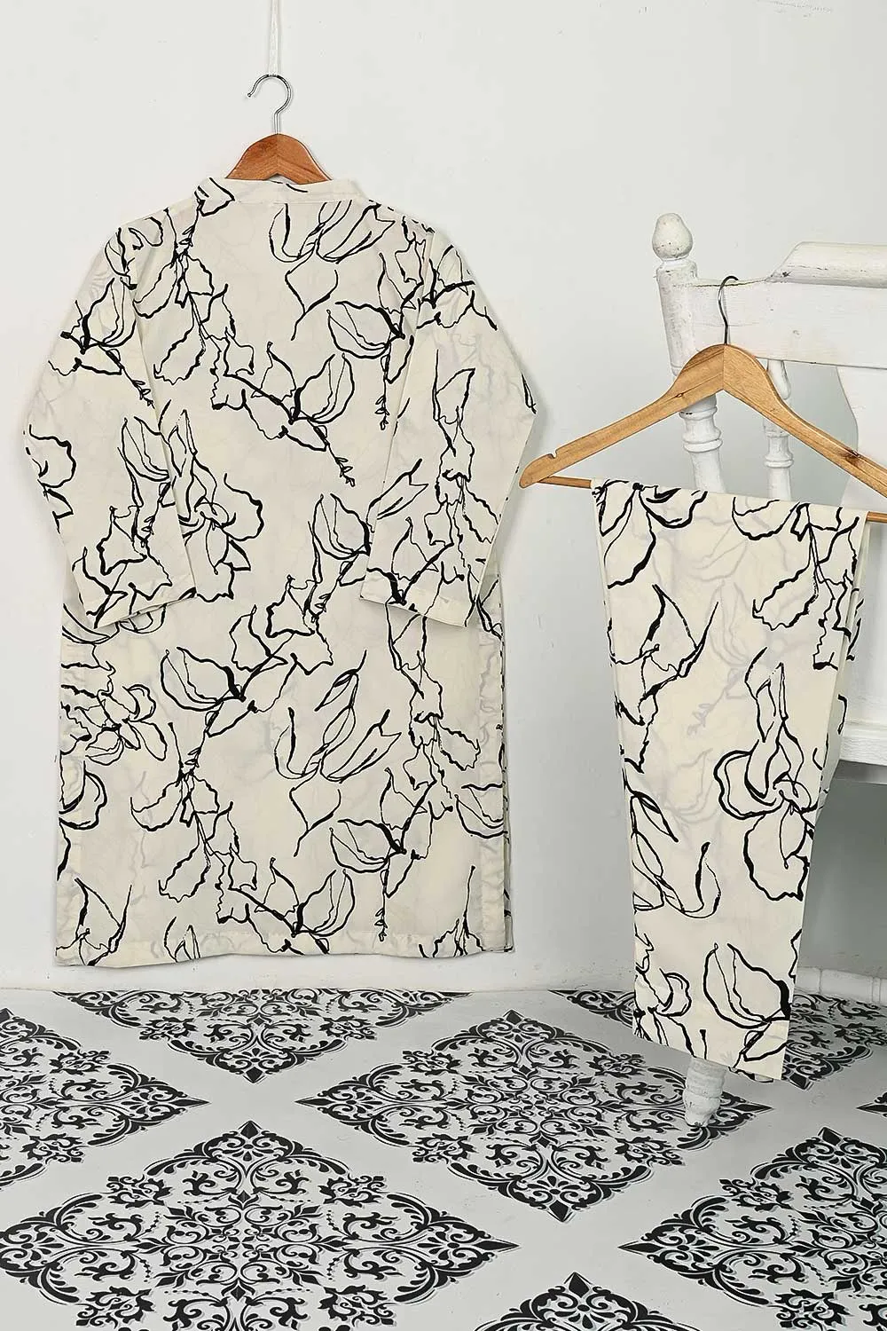 STP-124A-Cream -  2PC GEORGETTE CREPE DIGITAL PRINTED STITCHED