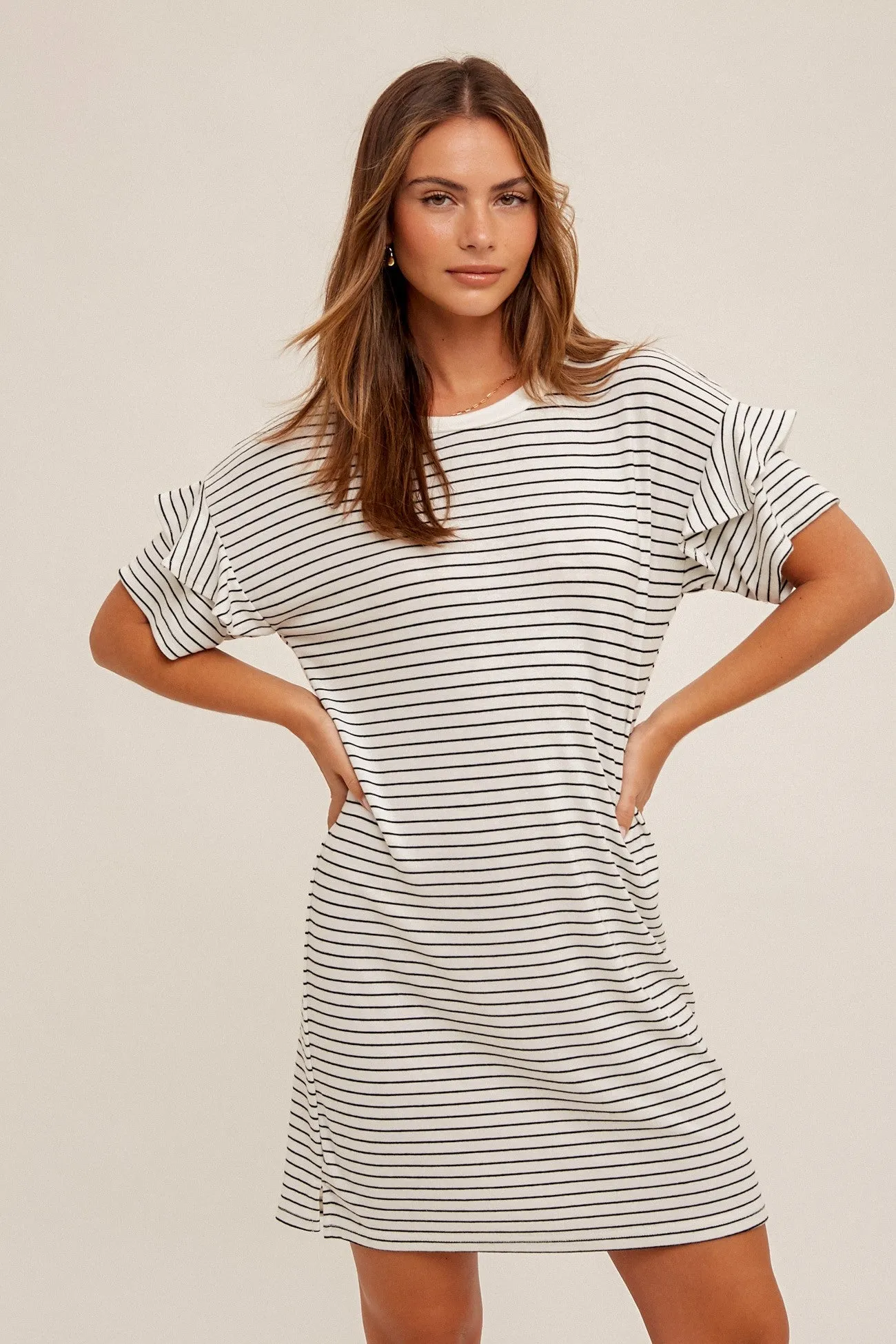 Stripe Ruffle Sleeve T-Shirt Dress