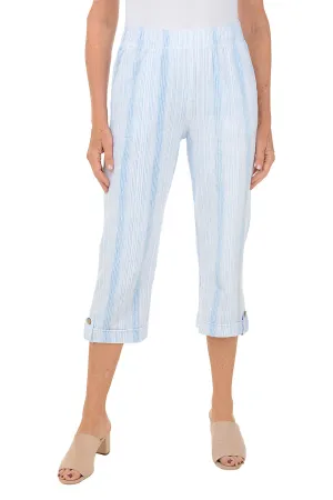 Striped Button Tab Cuff Capri Pant