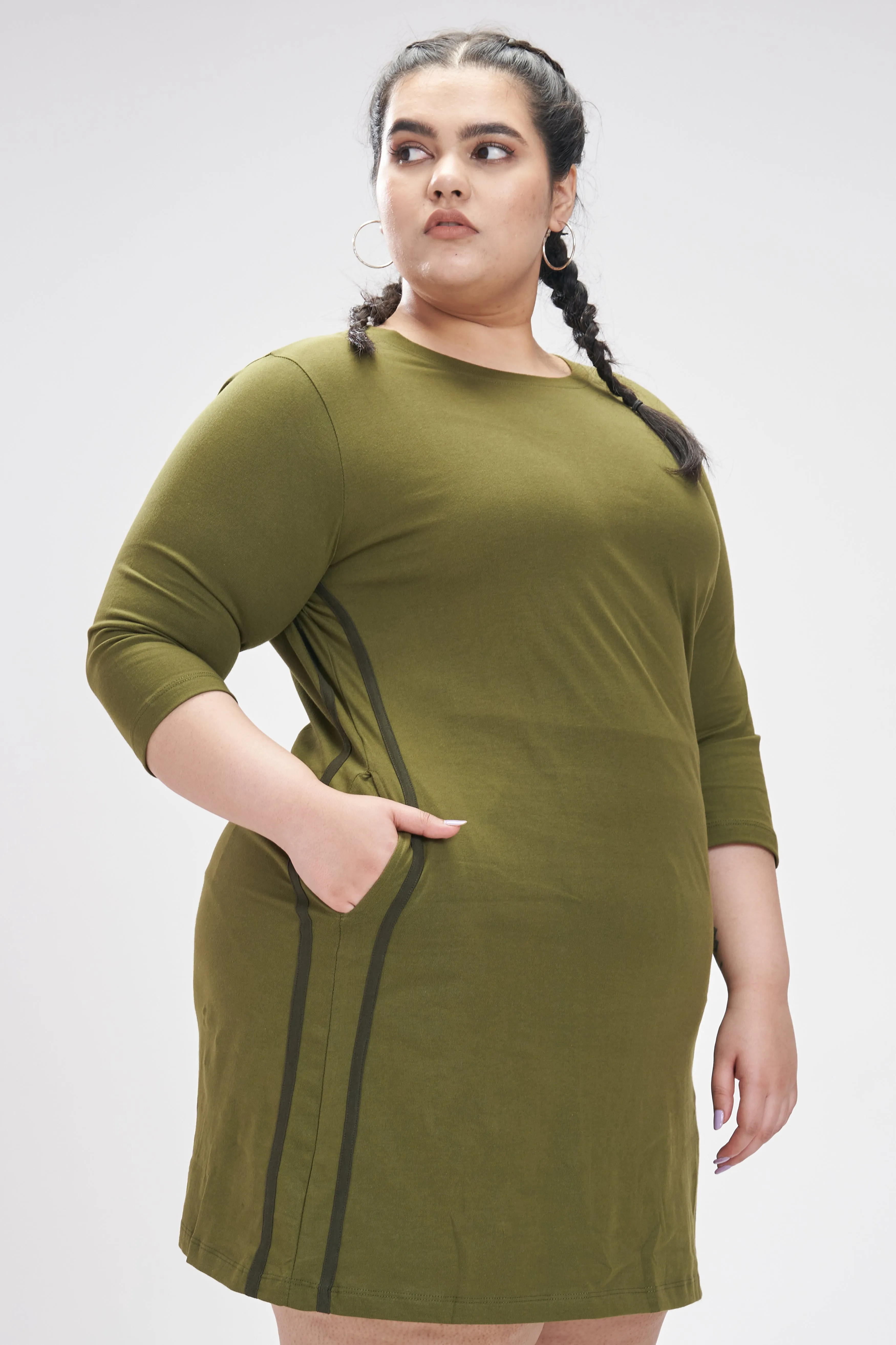 Striped Pockety Dress: Olive