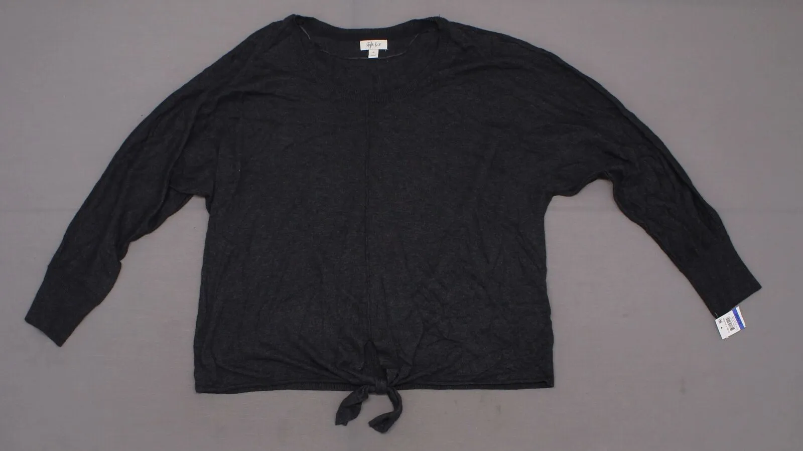 Style & Co. Women's Tie-Hem Sweater Black Heather XL