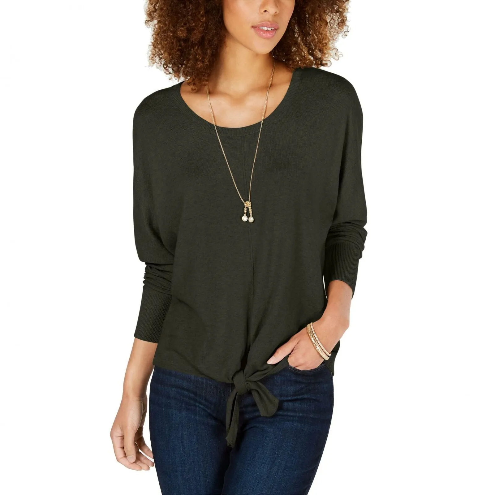 Style & Co. Women's Tie-Hem Sweater Black Heather XL