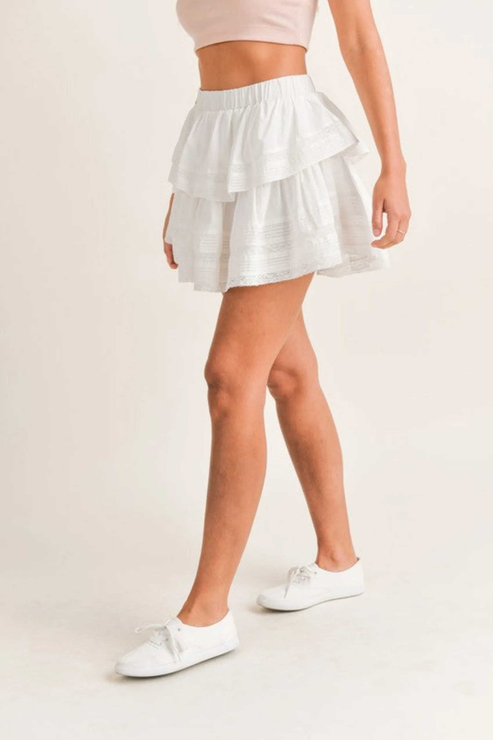Summer Nights Lace Ruffle Mini Skirt - Off White