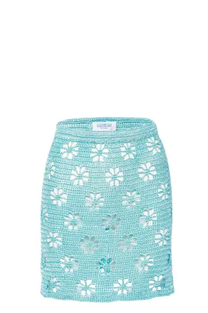 Summer Sky Floral Crochet Mini Skirt