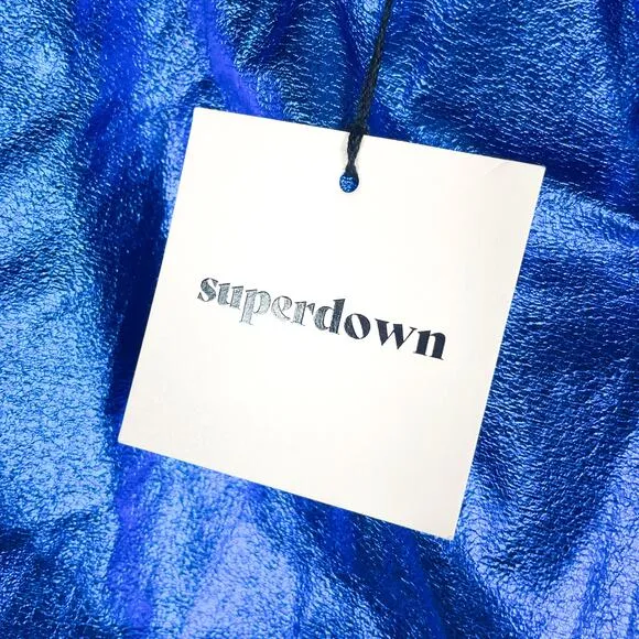 Superdown Charmaine Wrap Mini Skirt Cobalt Blue Metallic Sz XS